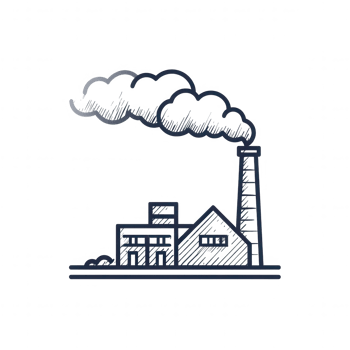 Industrial factory emitting smoke, representing pollution and environmental concerns. illustration captures essence of industrial activity and its impact on air quality png