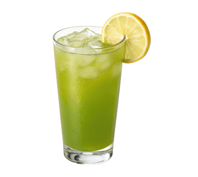 A glass of matcha yuzu lemonade with lemon slice isolated on a transparent background drinks design png