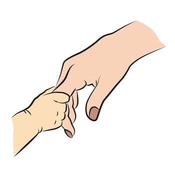 Child holds adult's hand. Baby holds parents' hand. Father's and Mother's Day celebration concept. vector