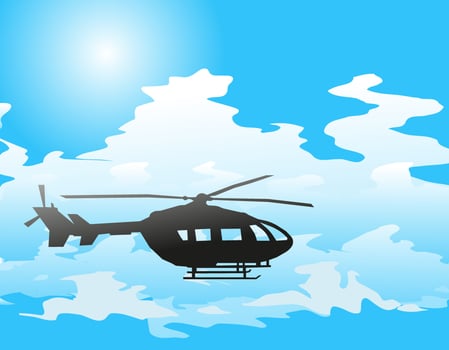 Helicopter in the sky - silhouette against the sky. Rescue operations, military scenes or travel. vector