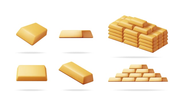 Gold bar collection, 3d icon set of financial investment and wealth symbol. Business success illustration with concept of riches. vector