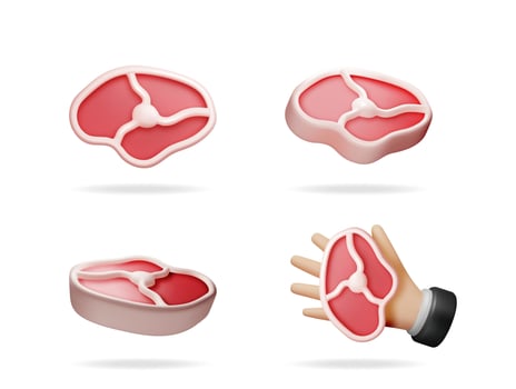 3d stock illustration set collection of raw meat steaking for cooking and grocery shop. Fresh food resource concept. vector