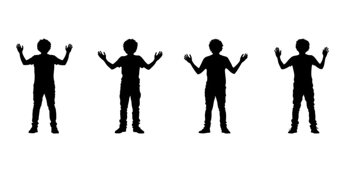 Silhouetted Youth With Raised Hands Icon Set. Expressive Gesture And Body Language Symbol Collection. Communication And Interaction Visuals. Isolated Illustration vector