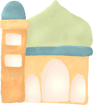simple yellow and green mosque watercolor png