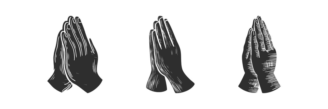 Praying Hands Silhouette Set. Spirituality And Meditation Symbolism Isolated Illustration Collection vector