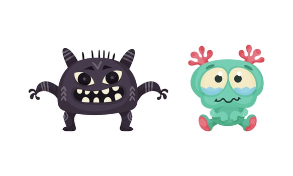 Cute colorful monsters set. Cartoon funny mutants characters illustration vector