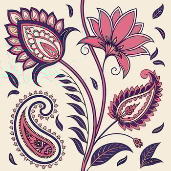 Seamless indian paisley floral pattern with lush botanical motifs vector