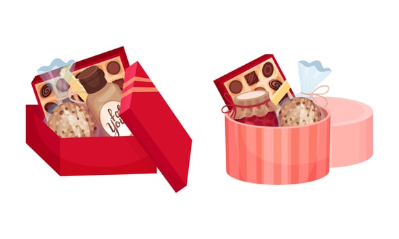 Set of Christmas gift boxes with Chocolates, jam jar illustration vector