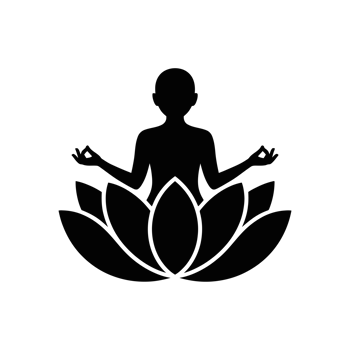 A silhouette of a person sitting in a lotus position is centered within a stylized lotus flower. cutouts png
