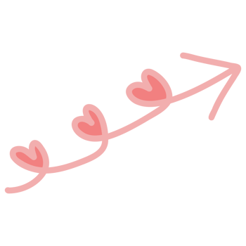 a pink arrow with tree hearts on it png