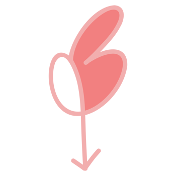 a pink heart with a red arrow pointing to it png