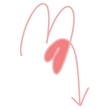 a pink arrow pointing down with a heart shape png