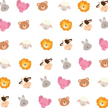 Cute animal seamless pattern. Elephant, lion and panda illustration. Can be used for wallpaper, paper wrapping, fashion fabric, and kid room decor vector