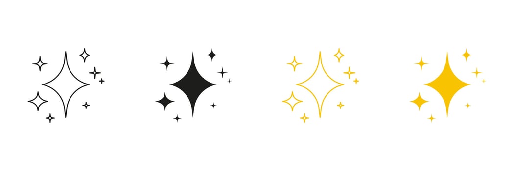 Sparkle Star Elements Line And Solid Icon Set. Glimmering Starburst With Shine Effect Symbol Collection. Isolated Illustration vector
