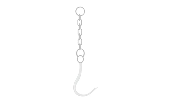 Silver Hook and Chain , Meat Hanging Hook, Fishing Hook, Pointy Hook For Butcher Shop on white background vector