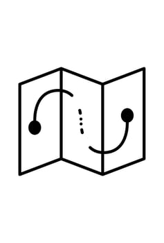 Folded map with two marked points and a path. Navigation icon. a journey marked on a map vector