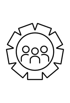 Teamwork icon three people within a gear, symbolizing collaboration vector