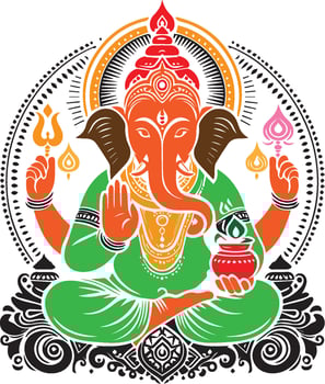 Colorful Illustration of Lord Ganesha with Sacred Symbols vector