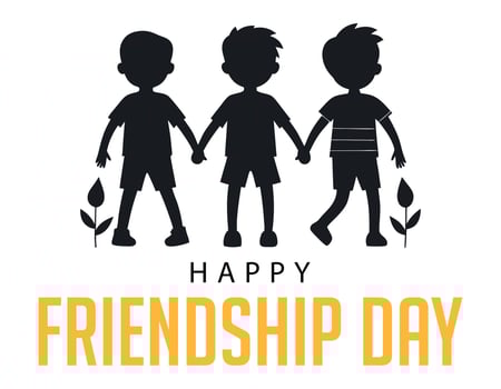 Celebrate the Spirit of Togetherness A Illustration Showcasing Three Boys Holding Hands Against a Clean White Background Marked by the Warm Inscription Happy Friendship Day vector