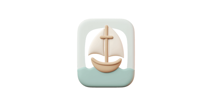 Sailboat icon with light blue waves isolated on transparent background png