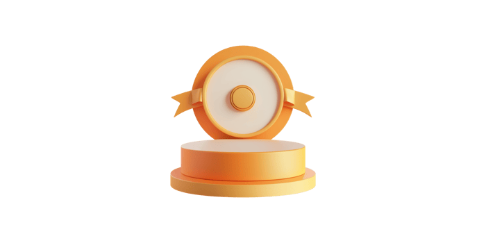 Orange award podium with circular plate and ribbon isolated on transparent background png