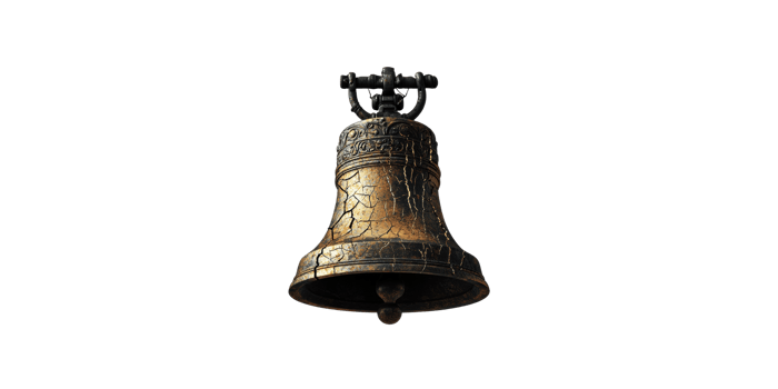 Vintage bronze bell with engravings isolated on transparent background png