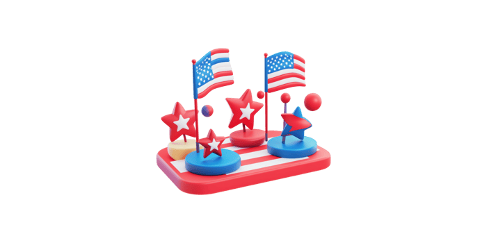 Patriotic american flags and stars display isolated on transparent background png