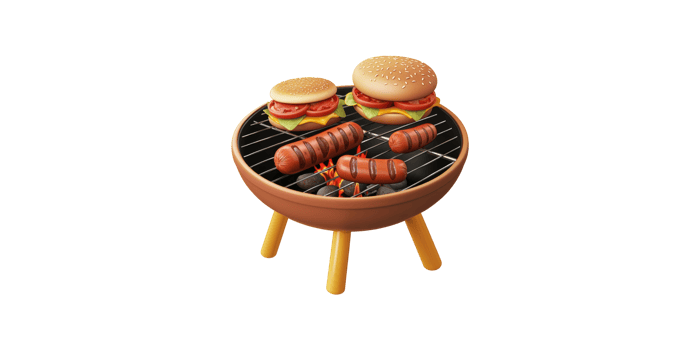 Grill with burgers and sausages isolated on transparent background png