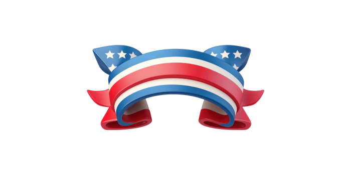 Patriotic ribbon banner with stars and stripes isolated on transparent background png