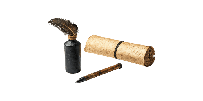 Vintage quill pen and parchment paper isolated on transparent background png