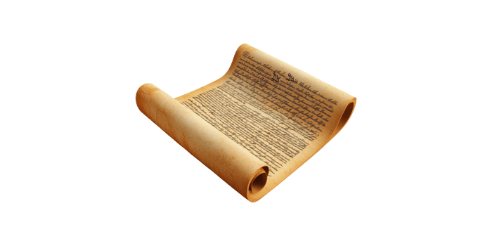 Ancient scroll manuscript with handwritten text isolated on transparent background png