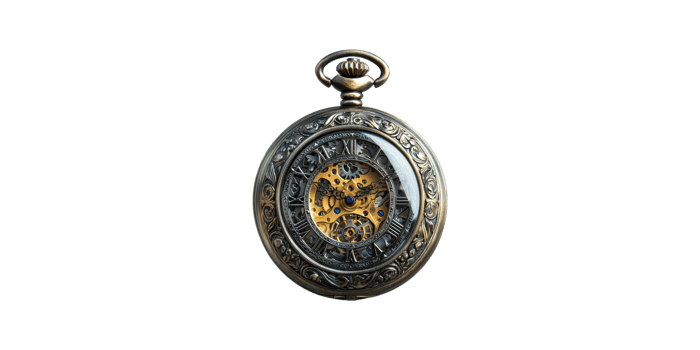 Antique pocket watch with ornate design isolated on transparent background png