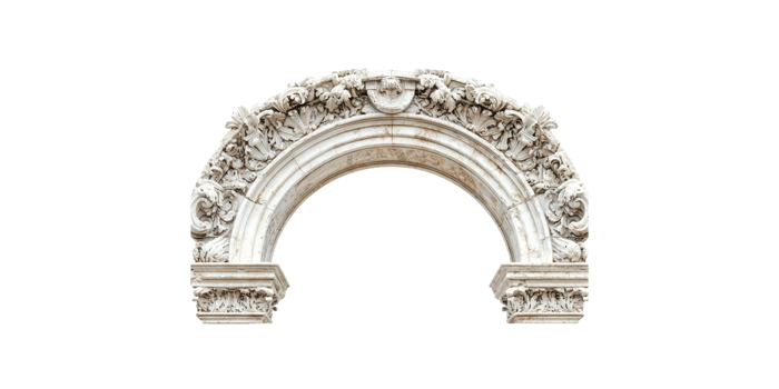 Ornate stone arch with intricate carvings isolated on transparent background png