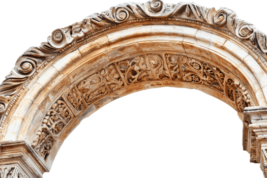 Intricately carved stone arch isolated on transparent background png