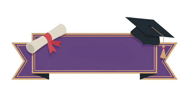 University or High School Graduation Banner Purple and Gold Cap and Diploma with Text Area for Custom Message png