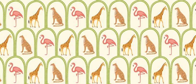 Tropical pattern in retro style with African animals. vector