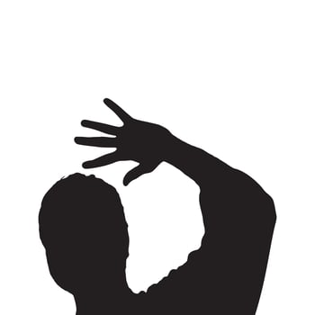 Silhouette of Man Raising Hand Against White Background vector