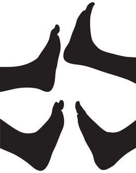 Four Silhouetted Human Feet in Geometric Arrangement on White Background vector