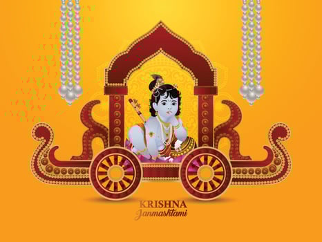 Krishna in a chariot with a golden frame vector