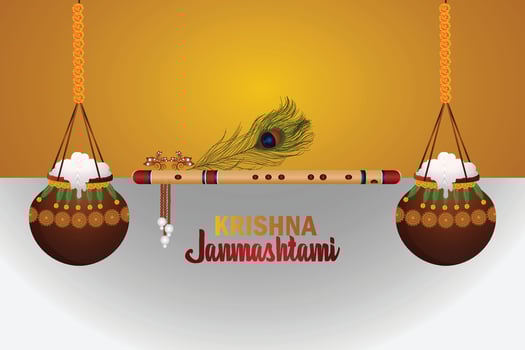 Happy janmashtami with flute and drum vector