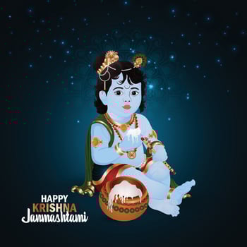 Happy krishna ji on the dark background vector