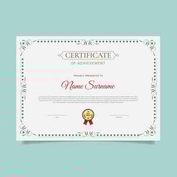 A certificate of award is shown with a green border vector
