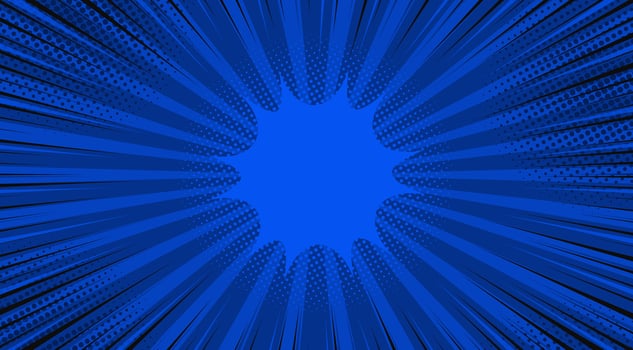Blue comic sunburst effect background with halftone. Pop art comic-style. Suitable for templates, sale banners, events, ads, web and pages vector