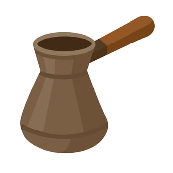 cezve coffee pot with handle, cozy flat cartoon clipart for traditional cafe and kitchen themes. vector