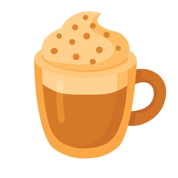 coffee mug with whipped cream and sprinkles, cozy flat clipart for cafe and dessert designs. vector