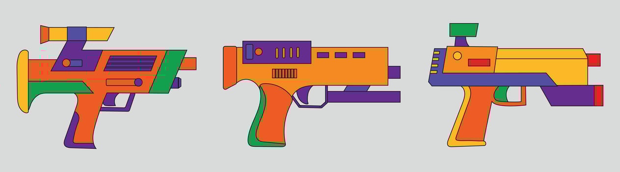 Set collection 3 of laser gun blaster future weapon in neon colors icon clipart avatar logotype isolated illustration vector