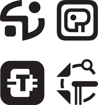 Abstract black and white technology icons set for digital design vector