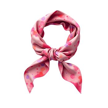 Pink scarf with colorful dots tied in stylish knot for charming look,cut out png