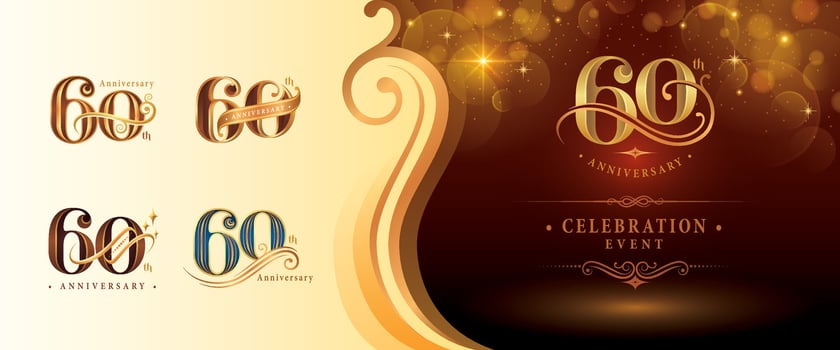 Set of 60th Anniversary logotype design, Sixty years Anniversary Logo, Elegant Classic Logo, Luxury Vintage and retro Serif Number 60, Celebrating Anniversary Logo vector