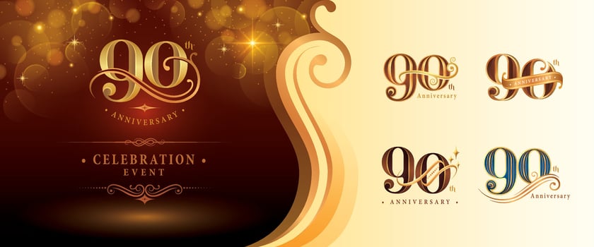 Set of 90th Anniversary logotype design, Ninety years Anniversary Logo, Elegant Classic Logo, Luxury Vintage and retro Serif Number 90, Celebrating Anniversary Logo vector